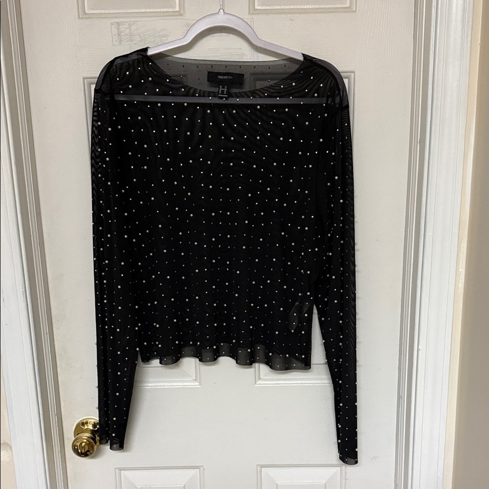 Elegant Black Sheer Studded Blouse 3X